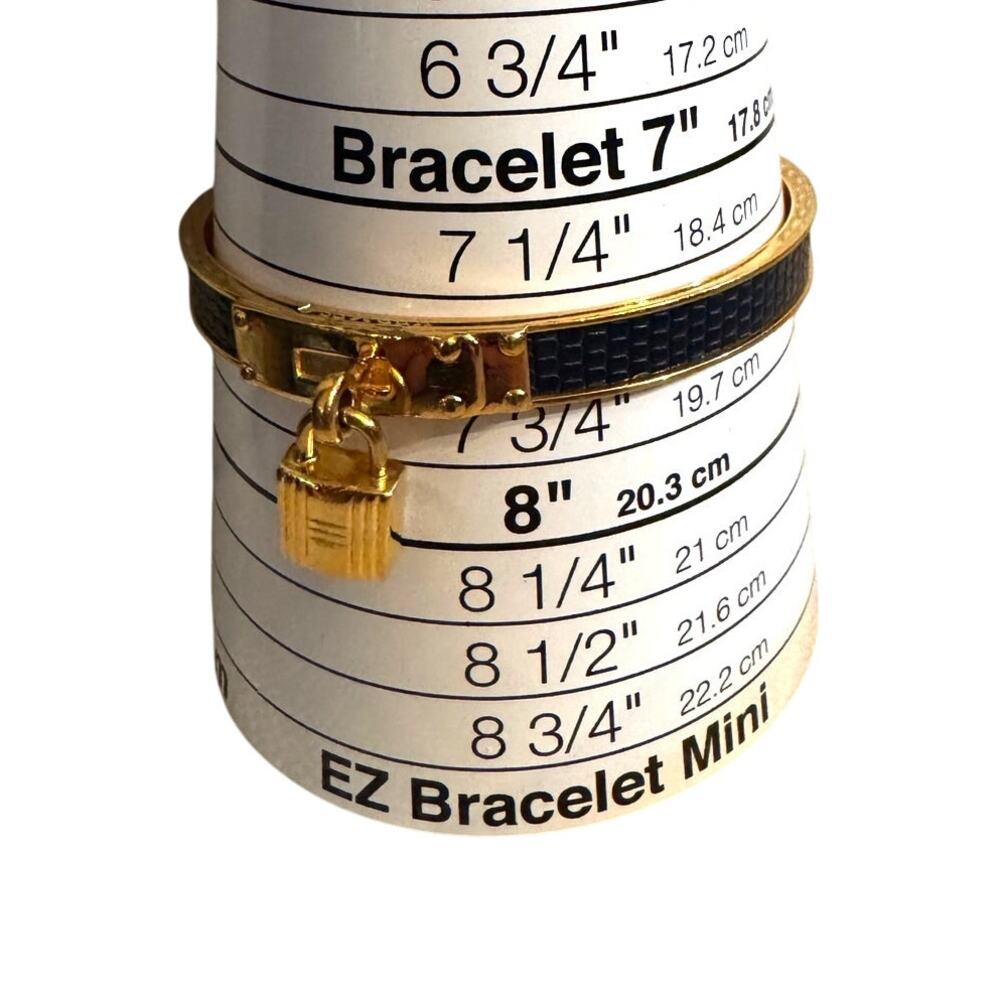 Hermes Kelly Padlock Blue Exotic Leather and Gold Plated Bangle Bracelet 7.5" - Picture 4 of 6